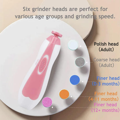 PandaEar Aparador de unhas elétrico para bebês, lixa de unhas elétrica para bebês e crianças pequenas, kit com 6 lixas de reposição extras (rosa)
