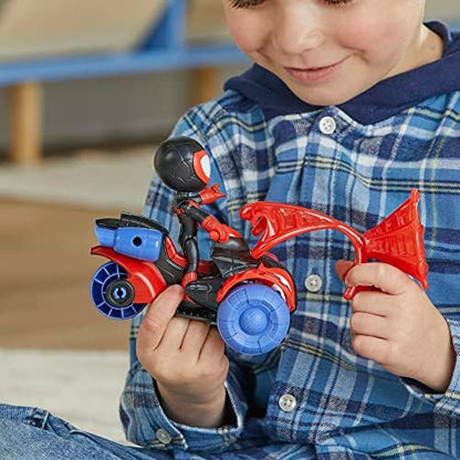 Homem-Aranha e Seus Incríveis Amigos Marvel Miles Morales Homem-Aranha Techno Racer Brinquedo, Figura de Ação com Veículo e Acessório, Brinquedos Pré-escolares