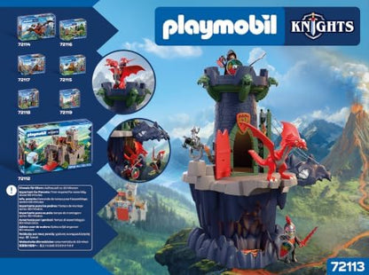 Playmobil | Cavaleiros | Torre dos Cavaleiros do Dragão | Torre com dragão, ponte levadiça e caverna com cabeça de dragão | Brinquedo de castelo de cavaleiros para crianças a partir de 4 anos | 72113