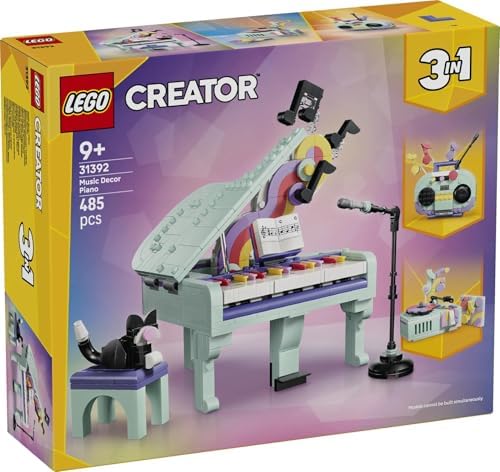 LEGO Creator 3 em 1 Piano Musical Decorativo com Brinquedo de Gato - Kit de Modelo Retrô que se Transforma em Rádio ou Toca-Discos - Decoração DIY para Quarto Infantil - Presente de Aniversário para Meninas e Meninos a partir de 9 Anos - 31392