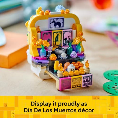 LEGO Altar dos Mortos – Kit de artesanato infantil com caveira, flores artificiais e acessórios de comida – Decoração para o Dia dos Mortos – Ideia de presente para meninos e meninas a partir de 9 anos – 40811