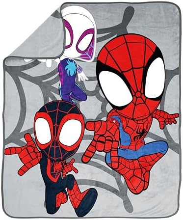 Manta macia Jay Franco Marvel Spidey & His Amazing Friends, 130 x 150 cm, com Miles Morales e a Mulher-Aranha Fantasma Gwen.