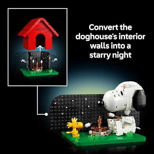 LEGO Ideas Peanuts: Casinha do Snoopy - Kit de Modelo para Exibição para Adultos com Figuras do Snoopy e do Woodstock - Decoração DIY para Prateleira ou Mesa - Presente Nostálgico para Fãs de Quadrinhos - 21368