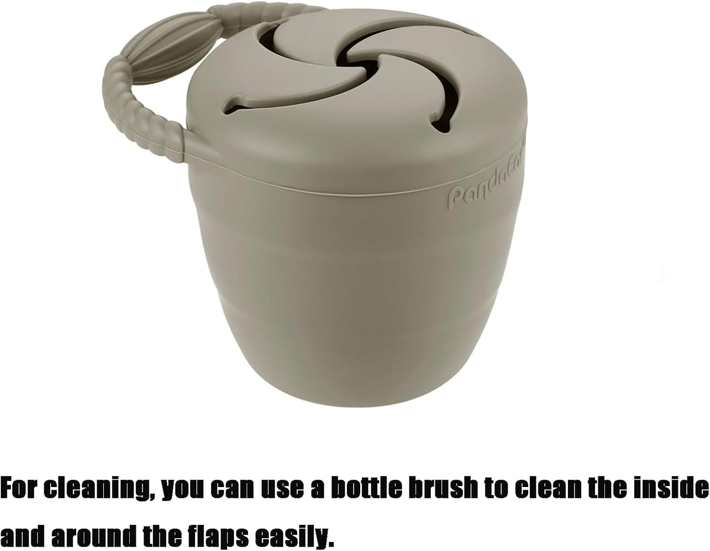 PandaEar Conjunto de 2 Potes para Lanches Infantis , Potes de Silicone Dobráveis para Bebês, Recipiente Antivazamento para Lanches, Coletor de Alimentos, Bege Claro/Nogueira