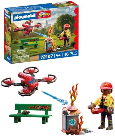 PLAYMOBIL | City Action | Drone de Combate a Incêndio | Drone de Alta Tecnologia com Projéteis de Água, Piloto e Acessórios de Combate a Incêndio | Para Crianças a Partir de 4 Anos | 72197