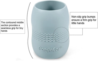 PandaEar Conjunto de 3 Copos de Silicone para Bebês a partir de 6 Meses, Copo Pequeno para Beber, Copo Aberto para Introdução Alimentar, Copos Antivazamento para Crianças Pequenas (Azul/Verde/Bege)