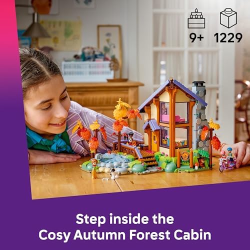LEGO Friends Cabana Aconchegante na Floresta de Outono - Casa em Miniatura com 4 Mini Bonecas, 2 Figuras de Animais de Estimação e Acessórios - Presente de Aniversário para Meninas a partir de 9 Anos - 42705