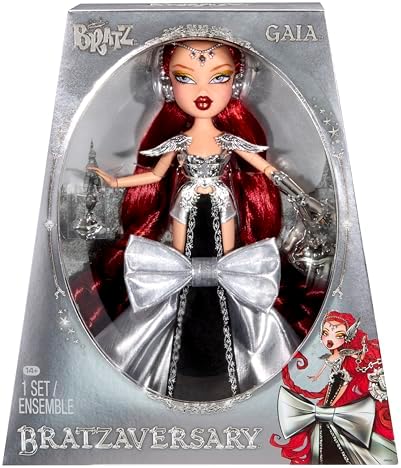 BRATZ Boneca de Coleção Bratzaversary Gaia – Boneca colecionável de 25º aniversário com roupa, acessórios, embalagem de exibição e suporte para boneca.