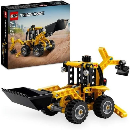 LEGO Brinquedo de veículo de construção de retroescavadeira Technic para meninos e meninas de mais de 7 anos - Conjunto de construção com escavadeira traseira, pá e estabilizadores - aniversário