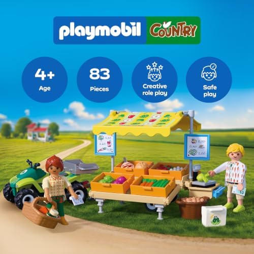 Playmobil | Country | Banca da Fazenda | Banca de Mercado Móvel com Quadriciclo, Produtos Frescos e Muitos Acessórios | Para Crianças a Partir de 4 Anos | 72164