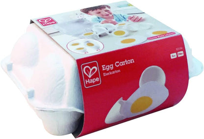 Hape Caixa de ovos | 3 ovos cozidos com casca fácil de descascar e 3 ovos fritos, brinquedo educacional realista de madeira para crianças 3+