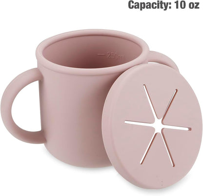 PandaEar Conjunto de 2 Copos de Silicone Multifuncionais com Canudo, Colheres e Garfos, para Bebês e Crianças Pequenas, Antivazamento, Rosa e Verde