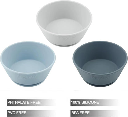 PandaEar Conjunto de 3 Tigelas para Bebê com Ventosa | Tigelas de Silicone para a Primeira Fase de Alimentação de Bebês e Crianças | Tigelas com Ventosa de Grau Alimentício para Crianças | Tigelas Macias,