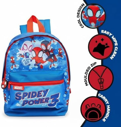 Mochila Infantil Marvel Homem-Aranha e Seus Incríveis Amigos | Mochila Escolar do Homem-Aranha Leve e Resistente em Poliéster | Perfeita para Creche, Pré-escola e Viagens | Design "Homem-Aranha ao Poder 3"