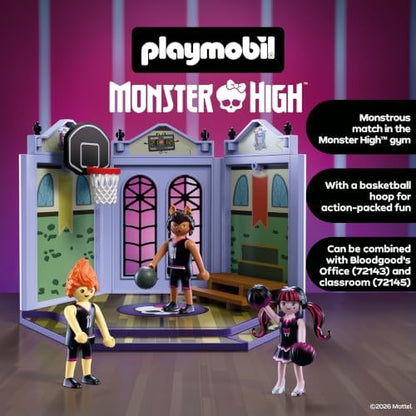 Playmobil | Monster High™ | Quadra de Casketball Monster High | Conjunto de Ginásio Esportivo com Draculaura, Clawd Wolf, Heath Burns e Ação de Basquete | Para Fãs a Partir de 5 Anos | 72144