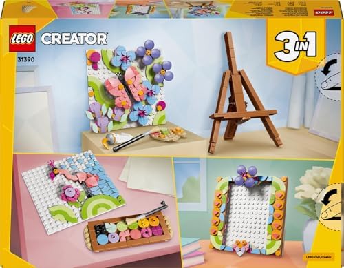 LEGO Creator 3 em 1 Brinquedo de Pintura Decorativa com Arte Floral - Kit de modelo 3D que se transforma em uma moldura ou desenho de flamingo - Decoração DIY para quarto infantil - Presente para meninas e meninos a partir de 8 anos - 31390