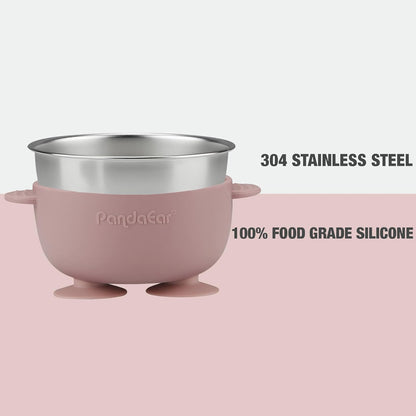 PandaEar Conjunto de 3 Tigelas de Aço Inoxidável com Ventosa, Antiderrapantes e com Capa de Silicone para Bebês e Crianças, Inquebráveis e Sem Sujeira