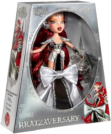 BRATZ Boneca de Coleção Bratzaversary Gaia – Boneca colecionável de 25º aniversário com roupa, acessórios, embalagem de exibição e suporte para boneca.