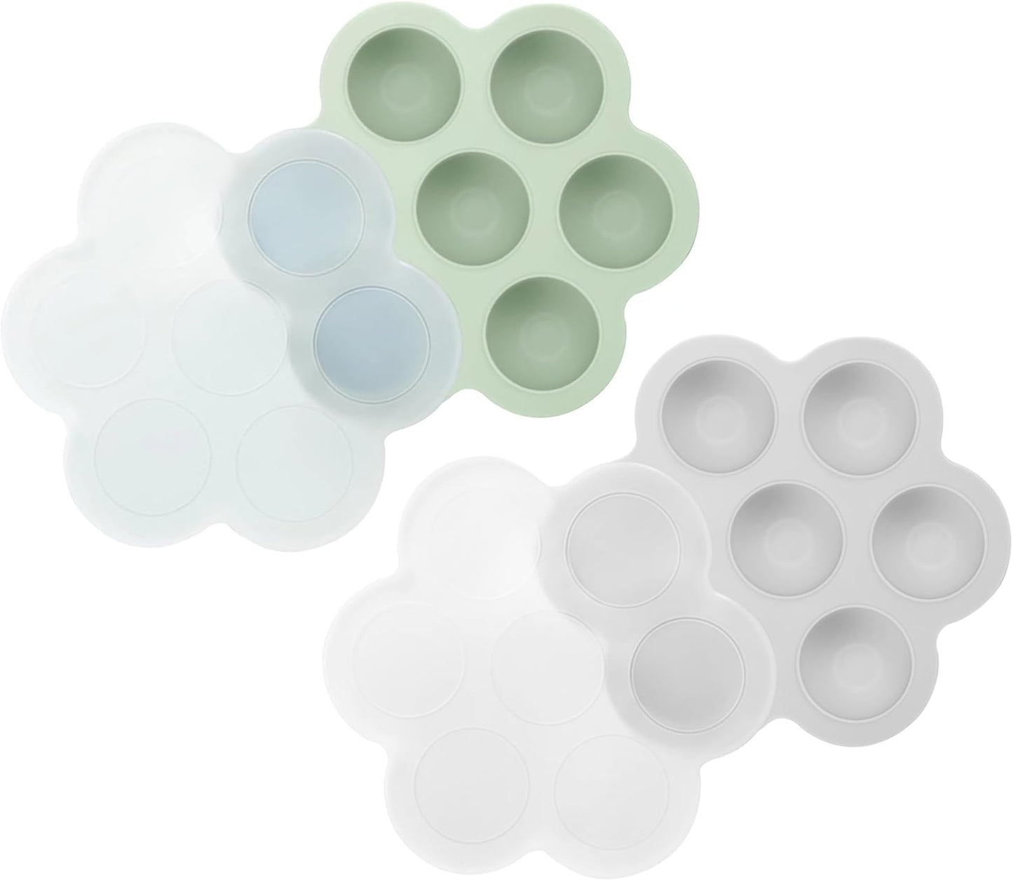 PandaEar Conjunto de 2 Bandejas de Silicone para Congelar Papinhas de Bebê com Tampas, Formas de Gelo para Papinhas de Bebê, Moldes de Silicone para Congelar, Recipiente para Armazenar Papinhas de Bebê,