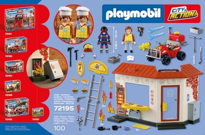 Playmobil | City Action | Quadriciclo de Bombeiro com Quiosque de Hambúrguer | Quadriciclo de emergência compacto com função de jato de água, quiosque de lanches em chamas e muitos acessórios | Para crianças a partir de 4 anos | 72195