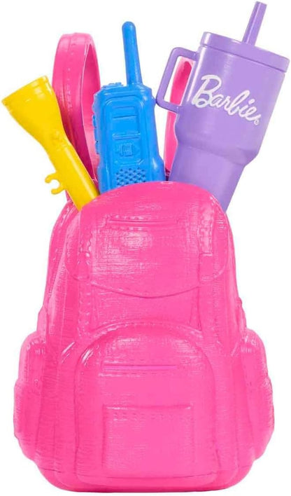 Barbie “Malibu” Aventuras ao Ar Livre, Boneca Fashion com Roupa de Aventura e Mais de 10 Acessórios com Tema de Acampamento, Incluindo um Cachorrinho de Estimação, JJV59