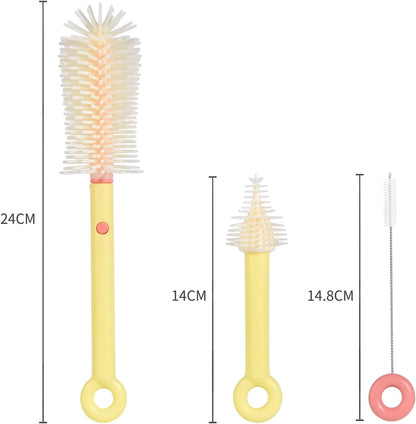 Bebamour Conjunto de escovas para mamadeiras 7 em 1, kit de limpeza portátil, amarelo
