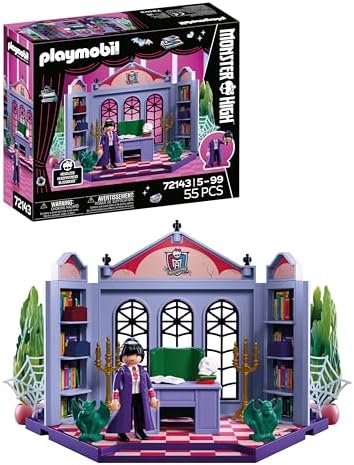 Playmobil | Monster High™ | Escritório da Bloodgood | Conjunto de Escritório com a Diretora Sem Cabeça, Mesa, Relíquias e Teias de Aranha que Brilham no Escuro | Para Fãs a Partir de 5 Anos | 72143