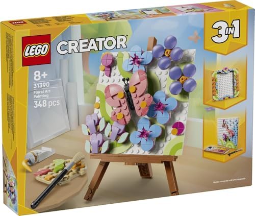 LEGO Creator 3 em 1 Brinquedo de Pintura Decorativa com Arte Floral - Kit de modelo 3D que se transforma em uma moldura ou desenho de flamingo - Decoração DIY para quarto infantil - Presente para meninas e meninos a partir de 8 anos - 31390