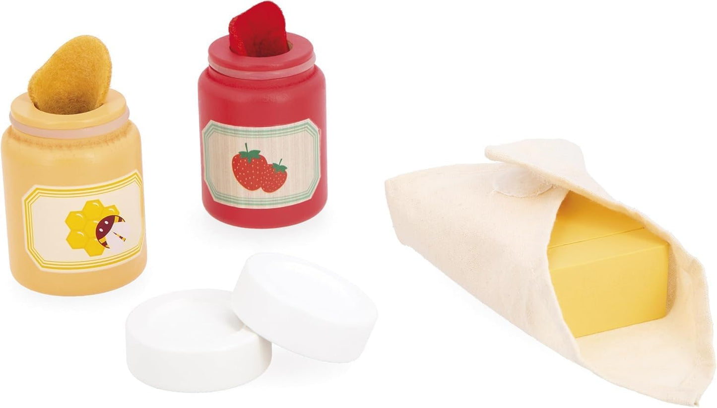 Janod - Torradeira de Madeira para Crianças - Jogo de Café da Manhã de Imitação - 10 Acessórios Inclusos - Com Torrada Saltitante - Desenvolve a Imaginação - A partir de 3 anos - J06636