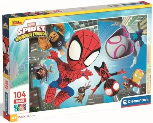 Quebra-cabeça Clementoni MAXI de 104 peças, Homem-Aranha e Seus Incríveis Amigos, Quebra-cabeça para crianças a partir de 4 anos, Fabricado na Itália, 23777