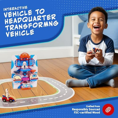 Conjunto de Brinquedo Marvel Homem-Aranha e Seus Incríveis Amigos - Caminhão e Quartel-General do Homem-Aranha 2 em 1 com 17 Peças, Figuras, Veículos Pequenos e Tapete de Quebra-Cabeça - 110x255x110mm