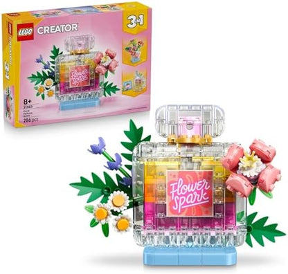 LEGO Creator 3 em 1 Frasco de Perfume com Decoração Floral - Kit de Modelo que se Transforma em Vaso de Flores ou Copo de Smoothie - Decoração DIY para Quarto Infantil - Presente de Aniversário para Meninas e Meninos a partir de 8 Anos - 31383