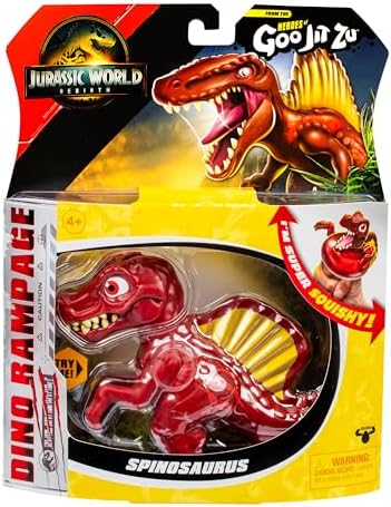 Heróis de Goo Jit Zu Jurassic World Rebirth Dino Rampage Spinosaurus, Super Macio e Elástico, com Mandíbulas Mordedoras em Ação de Ataque