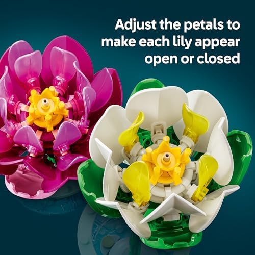 LEGO Botanicals Lírios d'água - Conjunto de flores artificiais com 2 plantas em vasos transparentes - Decoração DIY para quarto infantil - Presente para meninas a partir de 9 anos e amantes de flores adultos - 11511