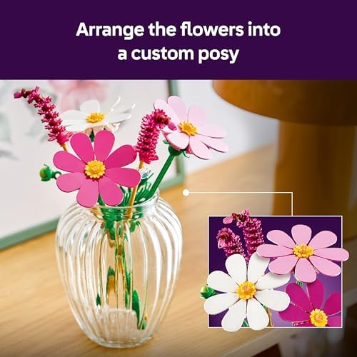 LEGO Botanicals Cosmos Flowers - Buquê de flores artificiais com 3 cosmos artificiais e 2 hastes de capim-fonte - Decoração DIY para quarto infantil - Presente de aniversário para meninas a partir de 9 anos e adultos - 11514