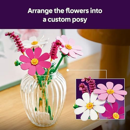 LEGO Botanicals Cosmos Flowers - Buquê de flores artificiais com 3 cosmos artificiais e 2 hastes de capim-fonte - Decoração DIY para quarto infantil - Presente de aniversário para meninas a partir de 9 anos e adultos - 11514