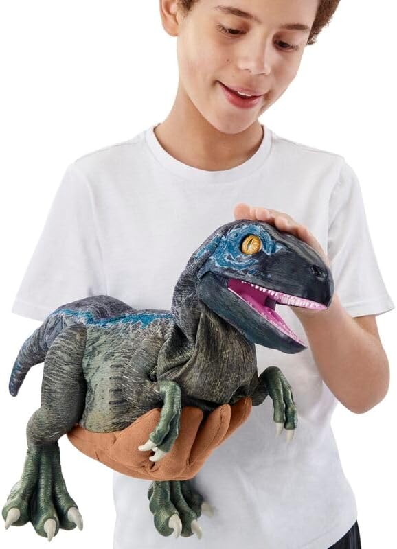 UAU! COISAS - Brinquedo de dinossauro azul bebê Jurassic World REAL FX, dinossauro animatrônico hiper-realista, movimentos realistas e sons de filmes reais, brinquedos oficiais Jurassic World Dominion, idade 8+