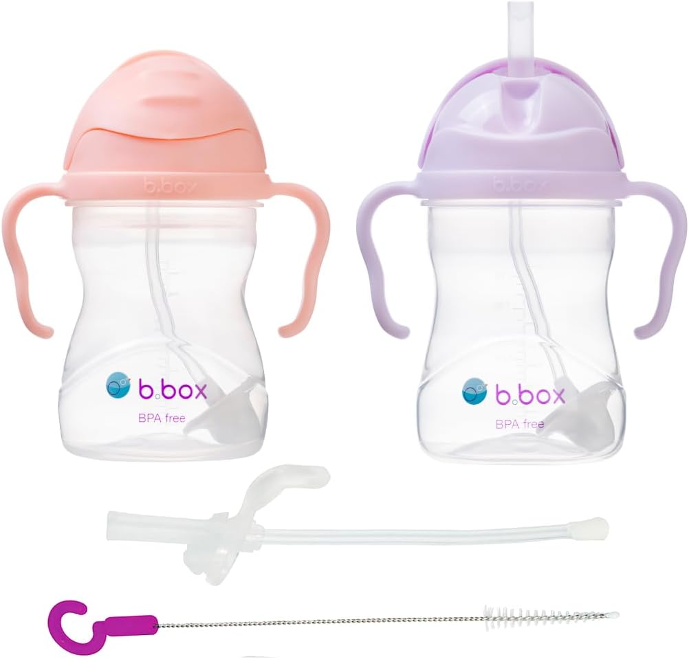 b.box Conjunto de 2 copos com canudo com canudo de substituição e escova de limpeza grátis | Copos com canudo para bebês e crianças a partir de 6 meses | Copo à prova de vazamentos e livre de BPA | Copo com canudo lavável na lava-louças