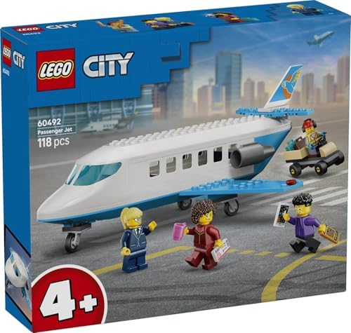 LEGO City Avião de Passageiros - Kit de Modelo de Avião com 4 Minifiguras e Acessórios de Viagem - Conjunto Educativo - Ideia de Presente de Aniversário para Meninos a partir de 4 Anos - 60492