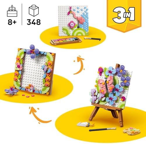 LEGO Creator 3 em 1 Brinquedo de Pintura Decorativa com Arte Floral - Kit de modelo 3D que se transforma em uma moldura ou desenho de flamingo - Decoração DIY para quarto infantil - Presente para meninas e meninos a partir de 8 anos - 31390