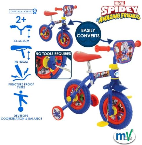 Bicicleta Infantil 2 em 1 do Homem-Aranha e Seus Amigos Incríveis - Bicicleta conversível de treinamento e equilíbrio para meninas e meninos a partir de 2 anos, com pedais e rodinhas removíveis - Bicicletas ajustáveis de 25 cm para crianças