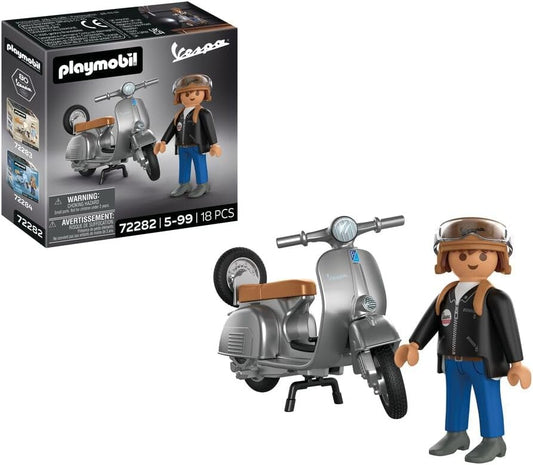 Playmobil | Vespa | Vespa 80º Aniversário: Estilo Original | Edição de aniversário com design retrô prateado, incluindo figura, capacete e cartela de adesivos | Para crianças a partir de 4 anos | 72282