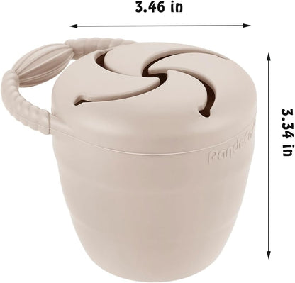 PandaEar Conjunto de 2 Potes para Lanches Infantis , Potes de Silicone Dobráveis para Bebês, Recipiente Antivazamento para Lanches, Coletor de Alimentos, Bege Claro/Nogueira