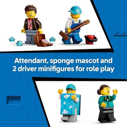 LEGO City Lava-Jato - Inclui 2 Carrinhos, Função de Lavagem e 4 Minifiguras com Acessórios - Ideia de Presente de Aniversário para Meninos a partir de 6 Anos - 60497