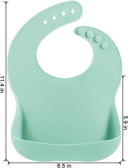 PandaEar Conjunto de 3 Babadores de Silicone Grosso para Bebês e Crianças de 10 a 72 Meses | Babadores Ajustáveis e Impermeáveis com Bolso Coletor de Alimentos, Macios, Unissex e Sem Sujeira