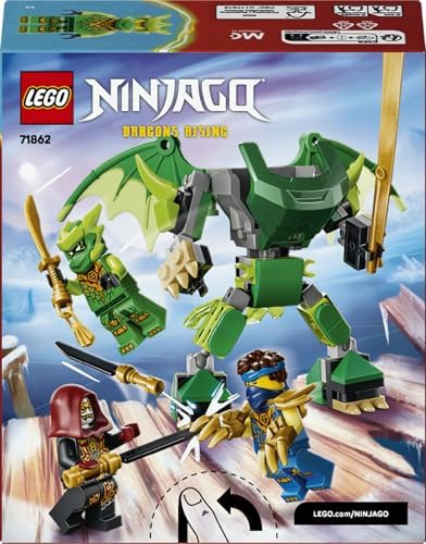 LEGO NINJAGO Pacote de Batalha do Robô Dragão do Lloyd - Brinquedo Ninja com Figura de Ação, 3 Minifiguras e Katanas - Decoração para Quarto Infantil - Presente para Meninos a partir de 6 Anos e Fãs de Dragões - 71862
