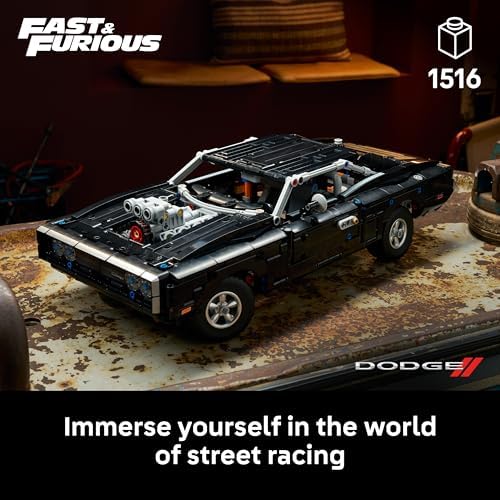 LEGO Technic Velozes e Furiosos Dodge Charger R/T - Kit de Modelo de Carro para Adultos - Conjunto STEM Colecionável com Motor V8 e Suspensão - Presente Nostálgico para Fãs do Filme - 42231