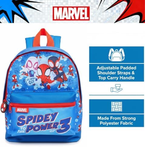 Mochila Infantil Marvel Homem-Aranha e Seus Incríveis Amigos | Mochila Escolar do Homem-Aranha Leve e Resistente em Poliéster | Perfeita para Creche, Pré-escola e Viagens | Design "Homem-Aranha ao Poder 3"