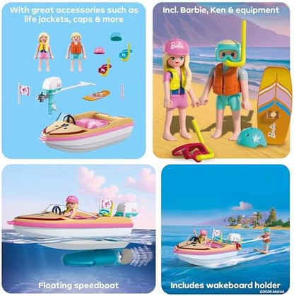 Playmobil | Barbie x Barbie – Barco de Aventura | Lancha com Barbie e Ken | Malibu Summer Vibes e Aventura Aquática | Conjunto Criativo para Crianças a partir de 4 Anos | 72122