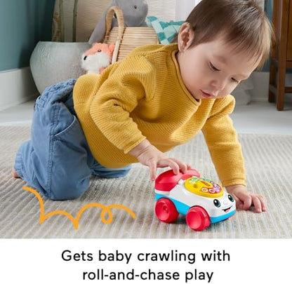 Fisher-Price Carrinho de brinquedo Baby com telefone que fala, empurre e emita sons para estimular o desenvolvimento de bebês a partir de 6 meses, JKD56